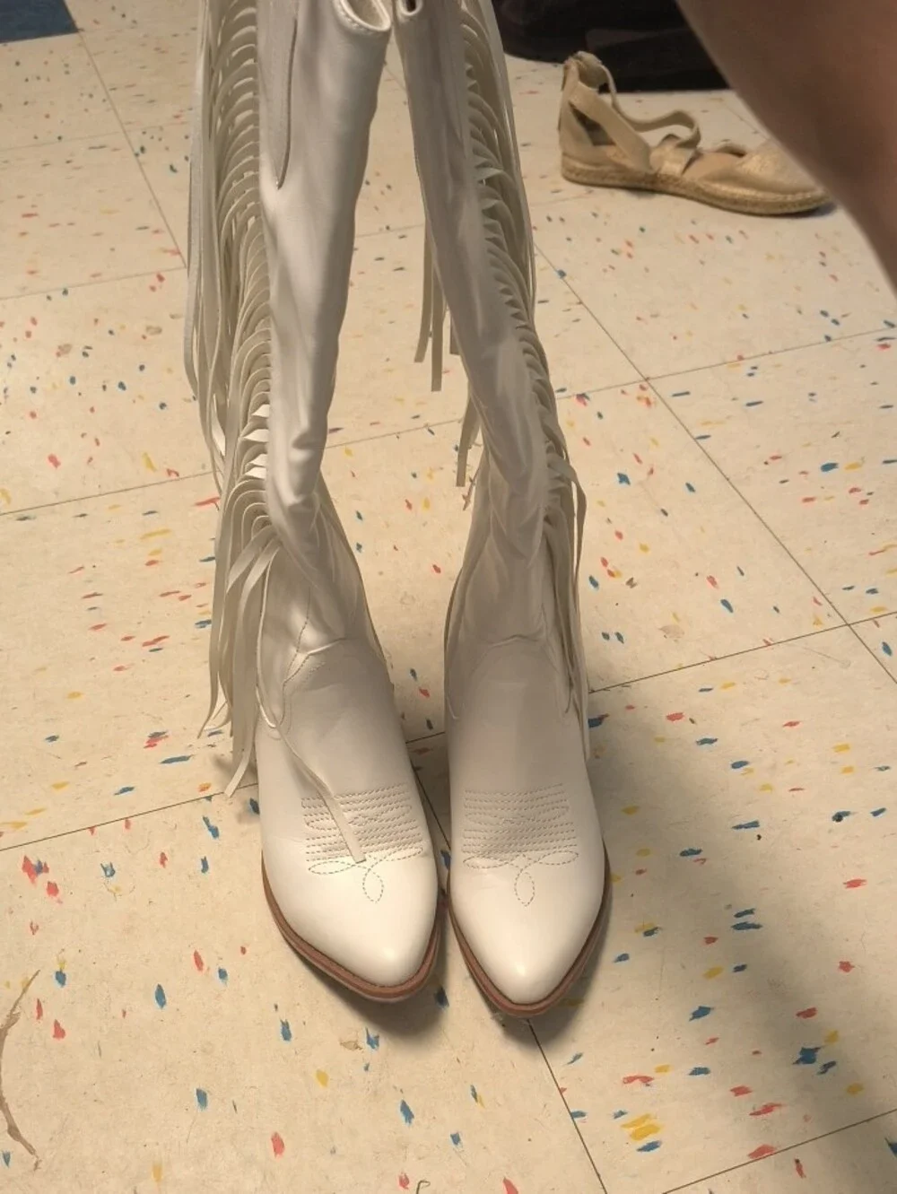 Pierre Dumas White Fringe Over-The-Knee Western Boots